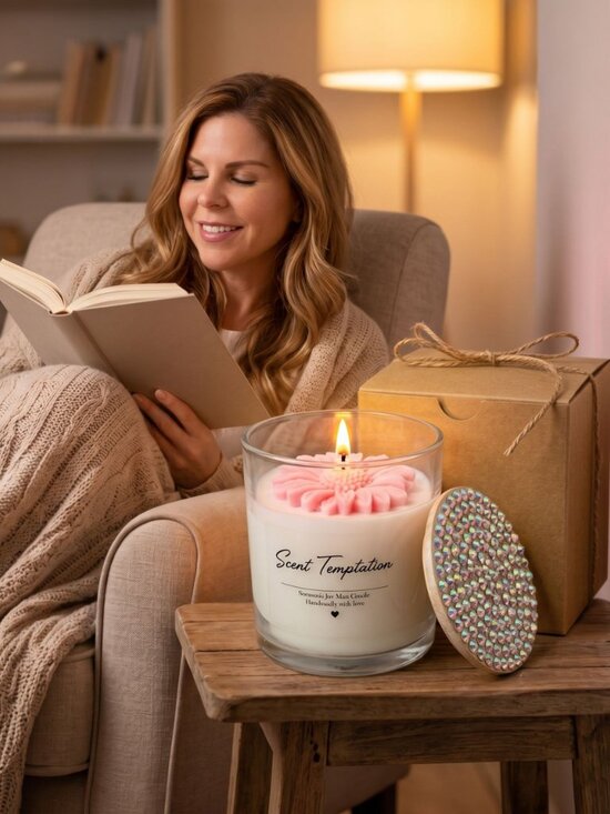 Sharonlynnedesigns Other - 🌸✨ Hand-Poured Pink Floral Soy Candle with Sparkling Rhinestone Lid ✨🌸
